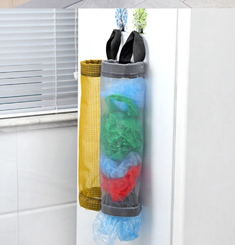 Hanging Plastic Bag Holder & Dispenser - Space-Saving Kitchen Storage, Reusable Grocery Bag Organizer, Mesh Trash Bag Holder for Pantry & Cabinet
