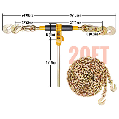 Ratchet Chain Binder 5/16"-3/8" Load Binders 7100 Lbs W/ G80 Chains 2 Pcs