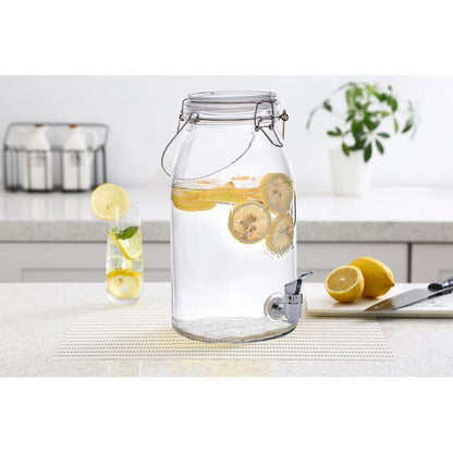 Clear Glass Mason Jar Beverage Dispenser with Leak-Proof Stainless Steel Spigot 1 Gallon Sun Tea Container for Kitchen Organization Classic Drinkware