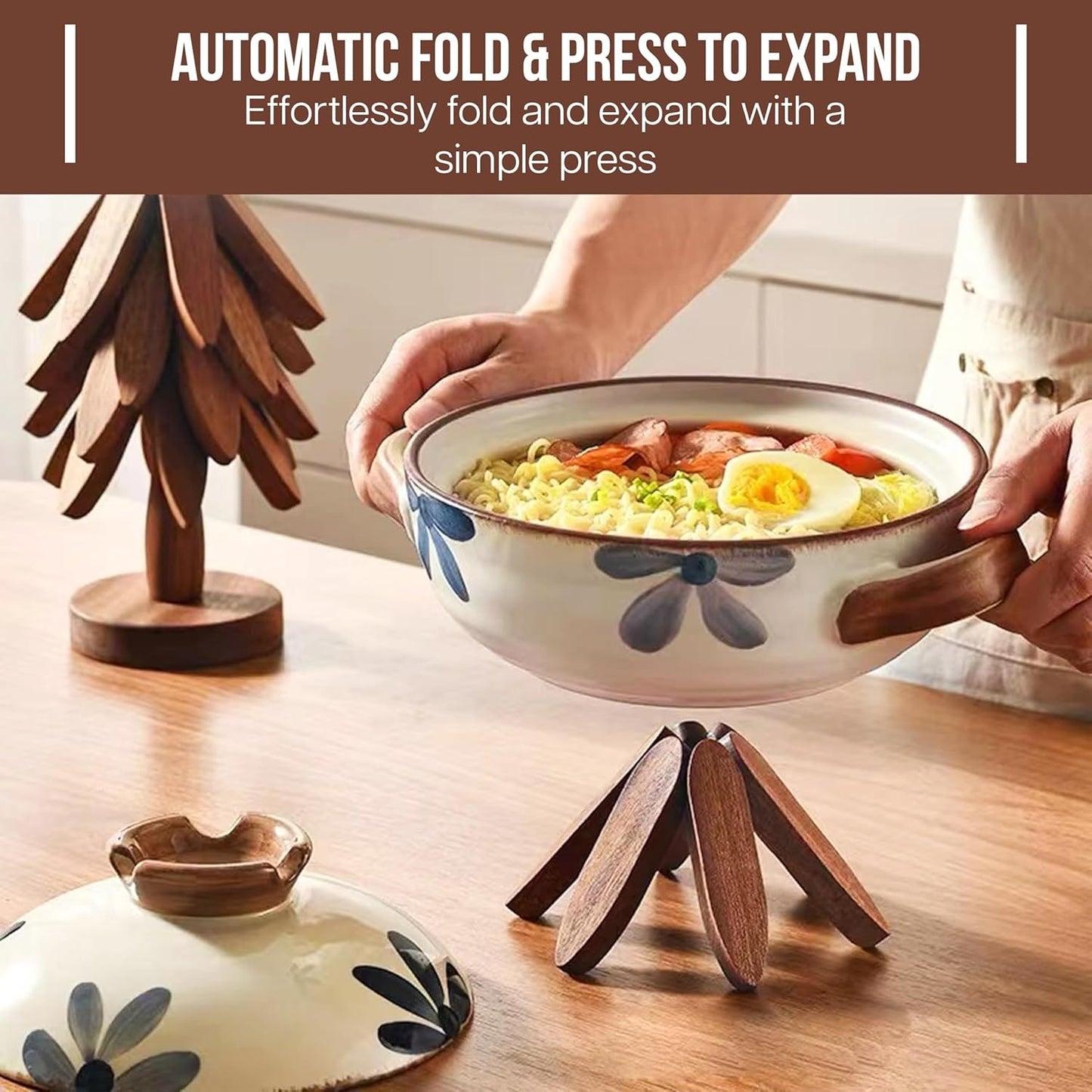 Wooden Trivets for Hot Dishes ,Tree-Shaped Trivet Set with Stand, Heat-Resistant