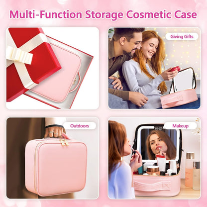 Travel Makeup Bag with LED Lighted Makeup Case with Mirror 3 Color Setting