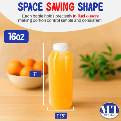 MT Products Empty Clear PET Plastic Juice Bottles with Caps 16 Oz - Pack of 12