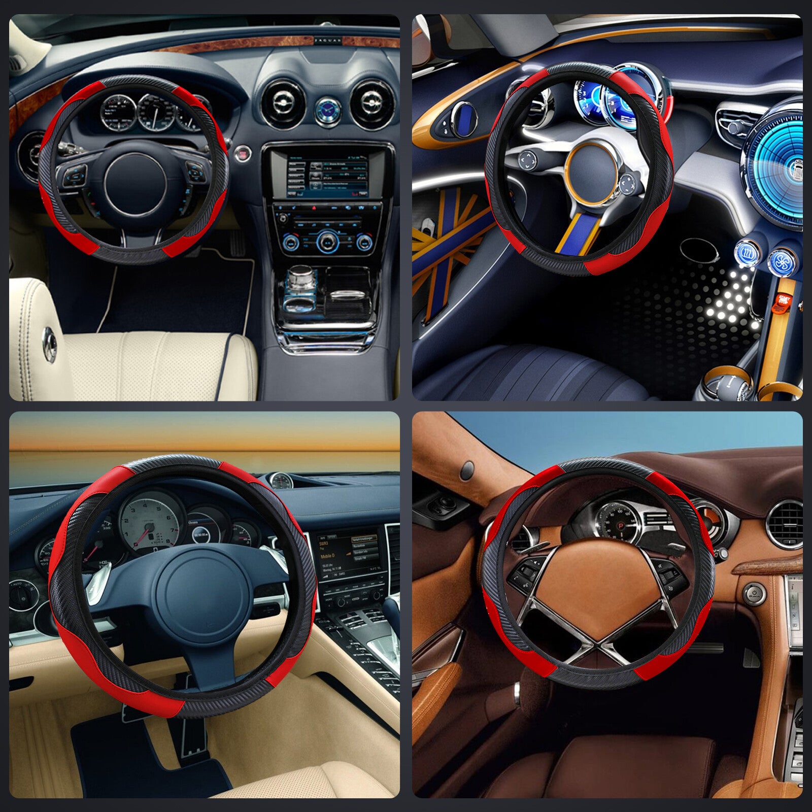 Universal Car SUV Steering Wheel Cover Red Microfiber Leather 15" for Honda Jeep