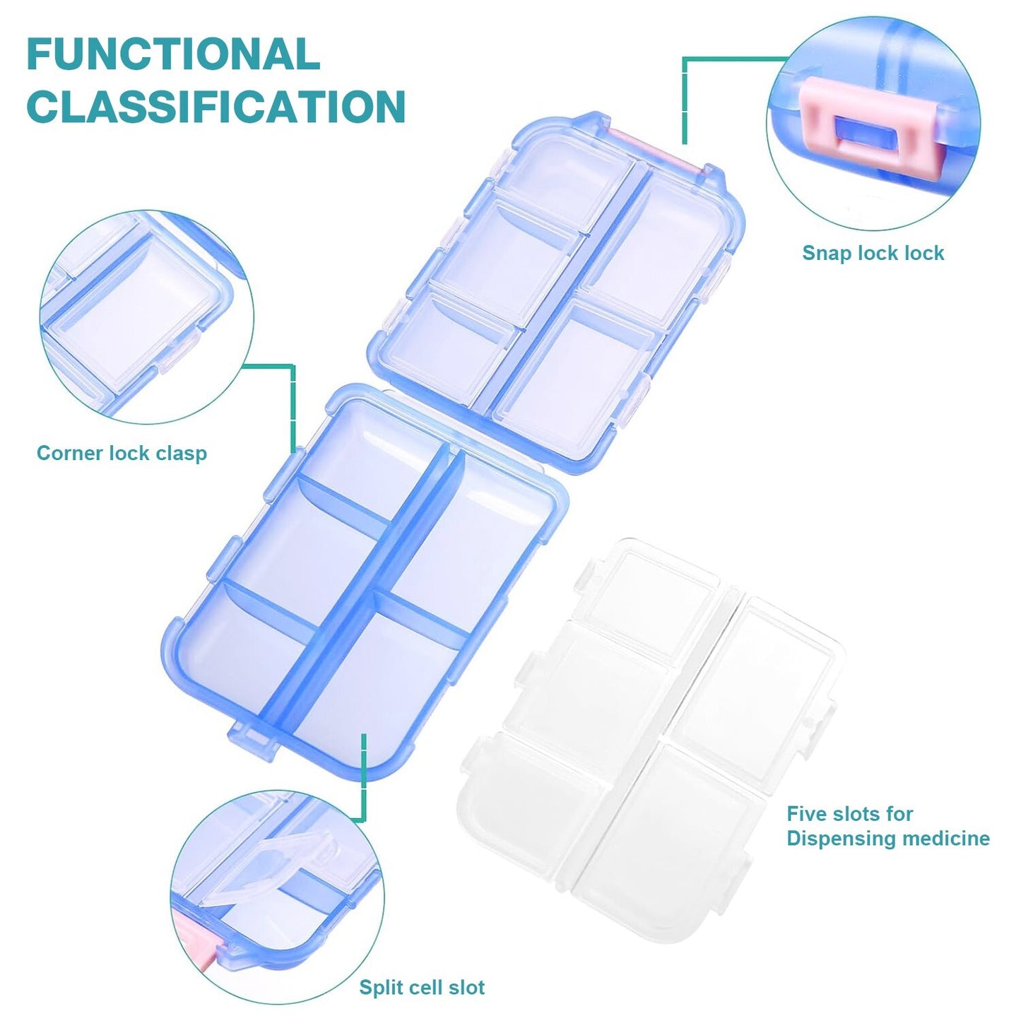 3PCS Pill Organizer 10 Compartments Travel Pill Box Portable Folding Small Case