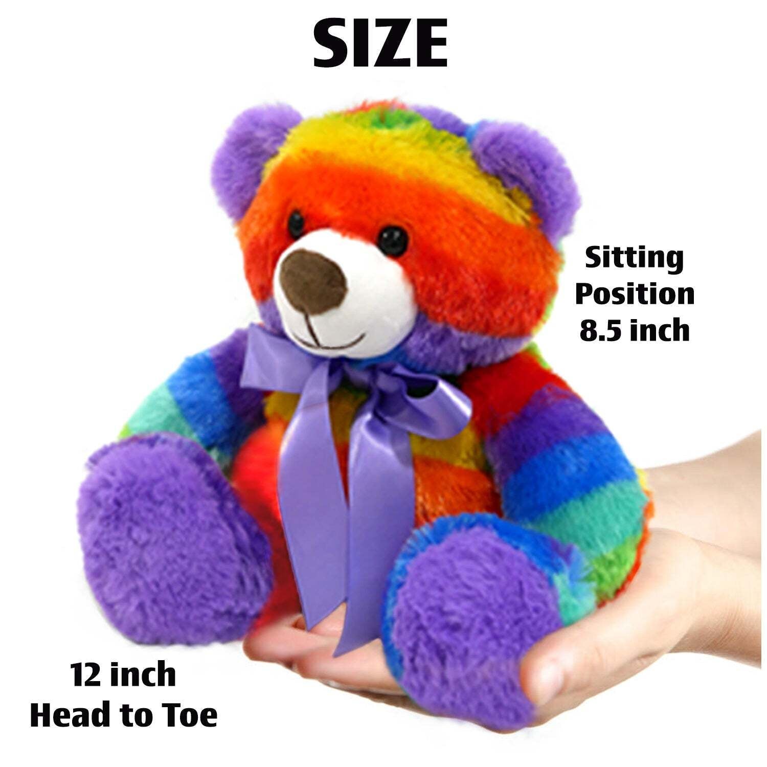 birthday bear, Rainbow Teddy Bear Plush Stuffed Animal - 12” Soft & Cuddly Gift for Kids, Birthday & Holiday Present, Machine Washable, Cute 