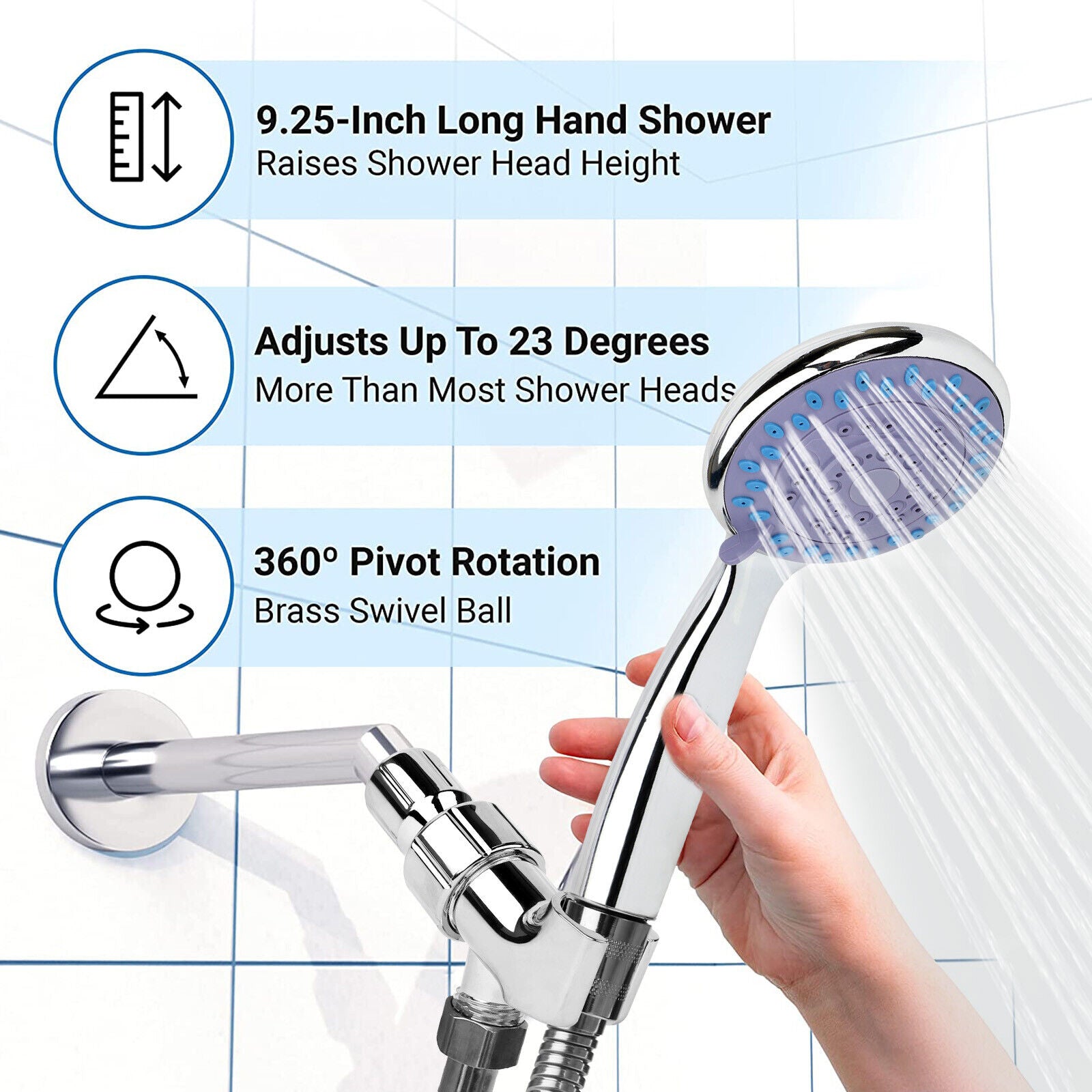 High Pressure 3-Setting Shower Head – Handheld Bathroom Sprayer with Hose | Easy Install, Spa-Like Pressure, TikTok Viral Bathroom Upgrade Must-Have