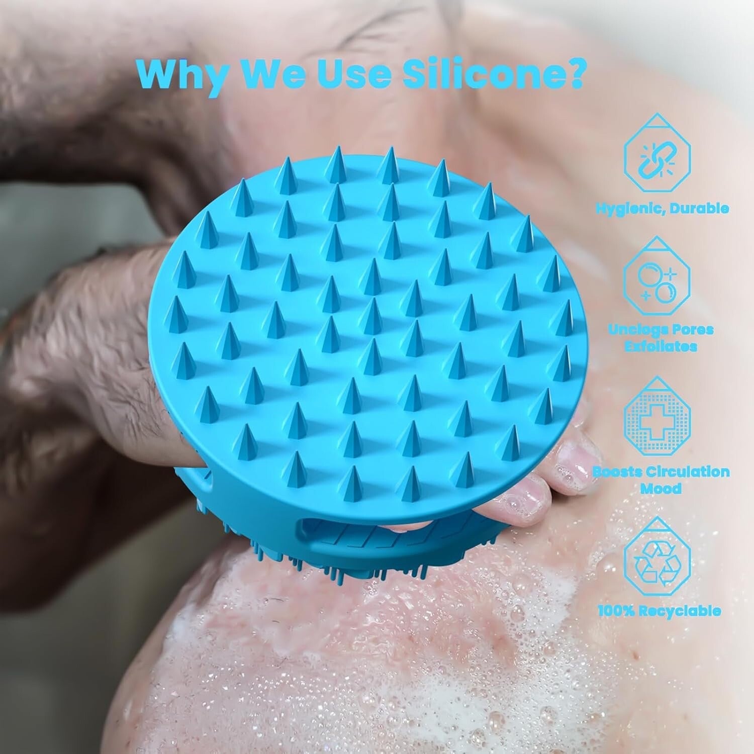 2 in 1 Silicone Body Shower Scrubber Wash Exfoliator Brush Scalp Massager USA