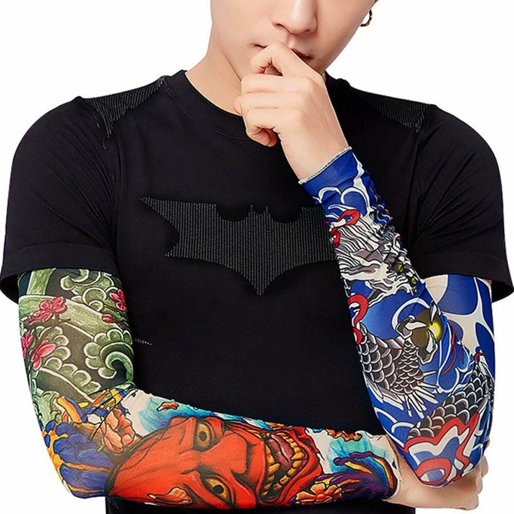 10/12PC Tattoo Cooling Arm Sleeves Cover Basketball Golf Sport UV Sun Protection