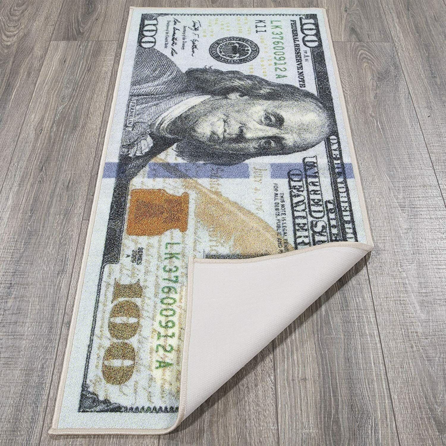 Money Runner Rug 100 Dollar Bill - 22”x53” Non-Slip Carpet, Durable & Stain-Resistant Home Decor, Modern Design, Rubber Backing, Easy to Clean