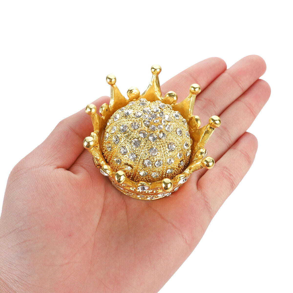 open crown ring holder Luxury Hand-Painted Gold Crown Trinket Box Metal Jewelry Holder Gift for Women & Wedding Favor