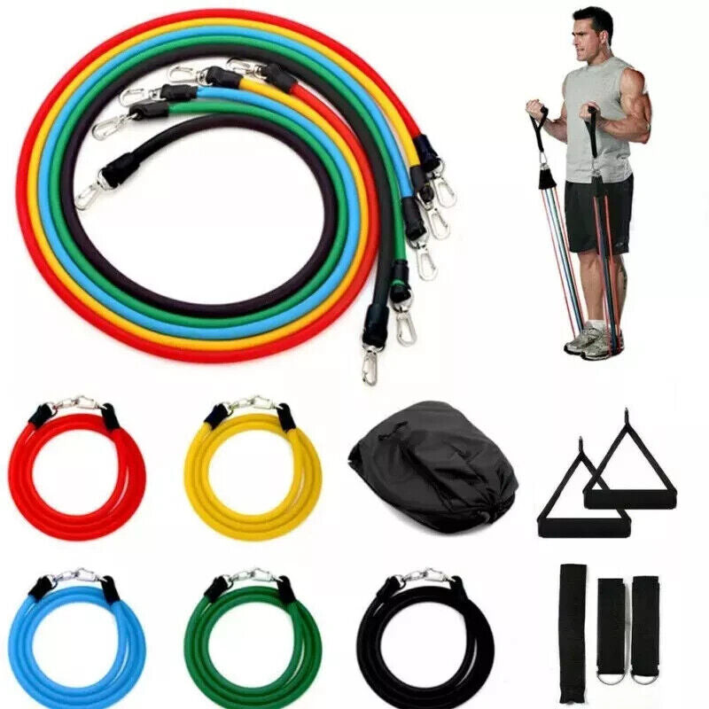 11 PCS Resistance Band Set Yoga Pilates Abs Exercise Fitness Tube Workout Bands