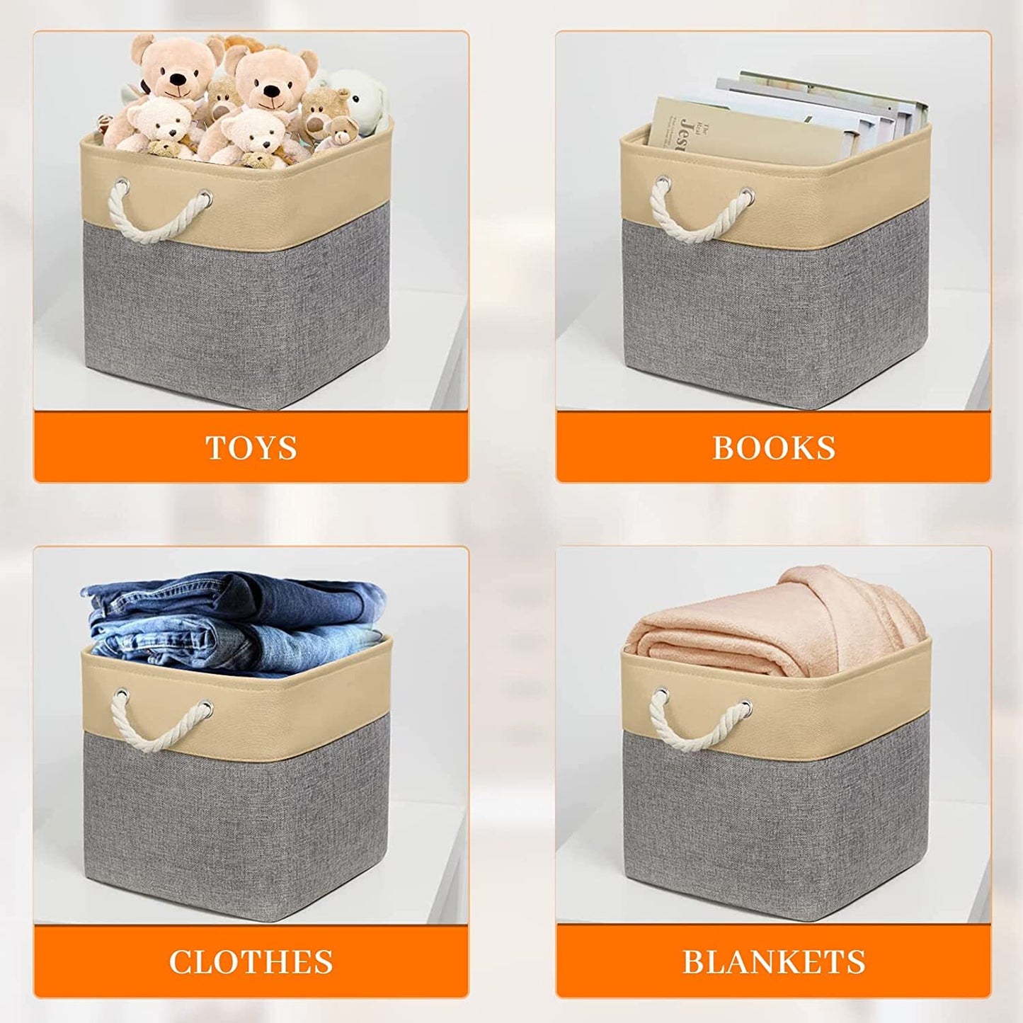 Large Storage Basket Rectangular Fabric Collapsible Organizer Bin Box 13×13×13In