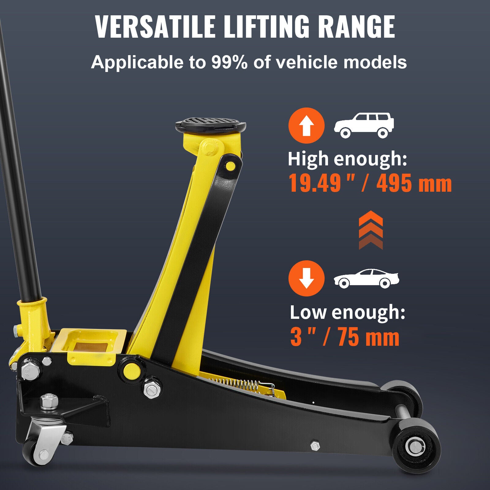VEVOR 2.5T Lift Low Profile Floor Jack Heavy Steel Dual Piston Auto Rapid Pump