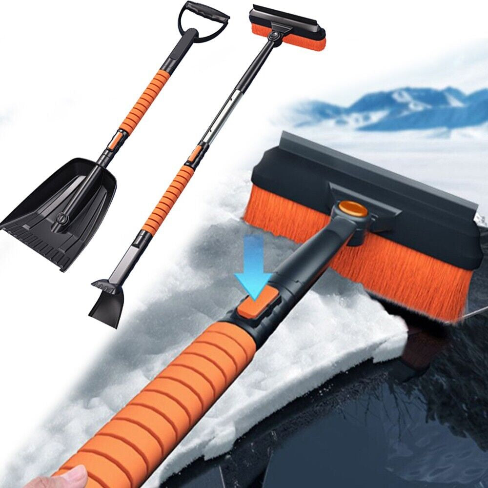 Extendable 4-in-1 Snow Shovel Kit – Portable Brush, Ice Scraper & Collapsible Tools with Pivoting Head & Telescoping Handle for Winter Snow Removal