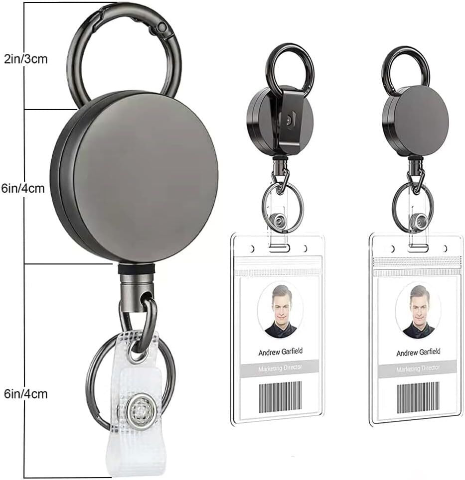 Retractable Badge Reel ID Card Holders Heavy Duty with Belt Clip Key Ring 2Packs