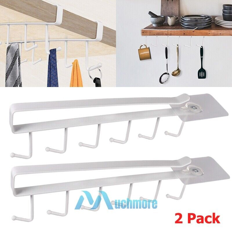 2X 6 Hooks Cup Holder Hang Kitchen Cabinet under Shelf Storage Rack Organizer kitchen supplies gadgets