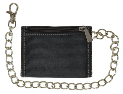 Men'S Tri-Fold Black Chain Wallet Motorcycle Rider Trucker Biker Wallet New