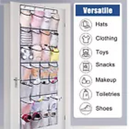 Over the Door Shoe Organizer - 28 Large Pockets for 14 Pairs of Shoes, Space-Saving Hanging Storage for Closet, Bedroom, Fits Most Doors with Hooks