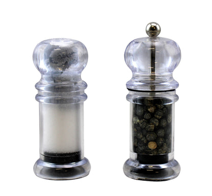 Salt Shaker & Pepper Mill Set Promotional Priced Acrylic Clear Plastic