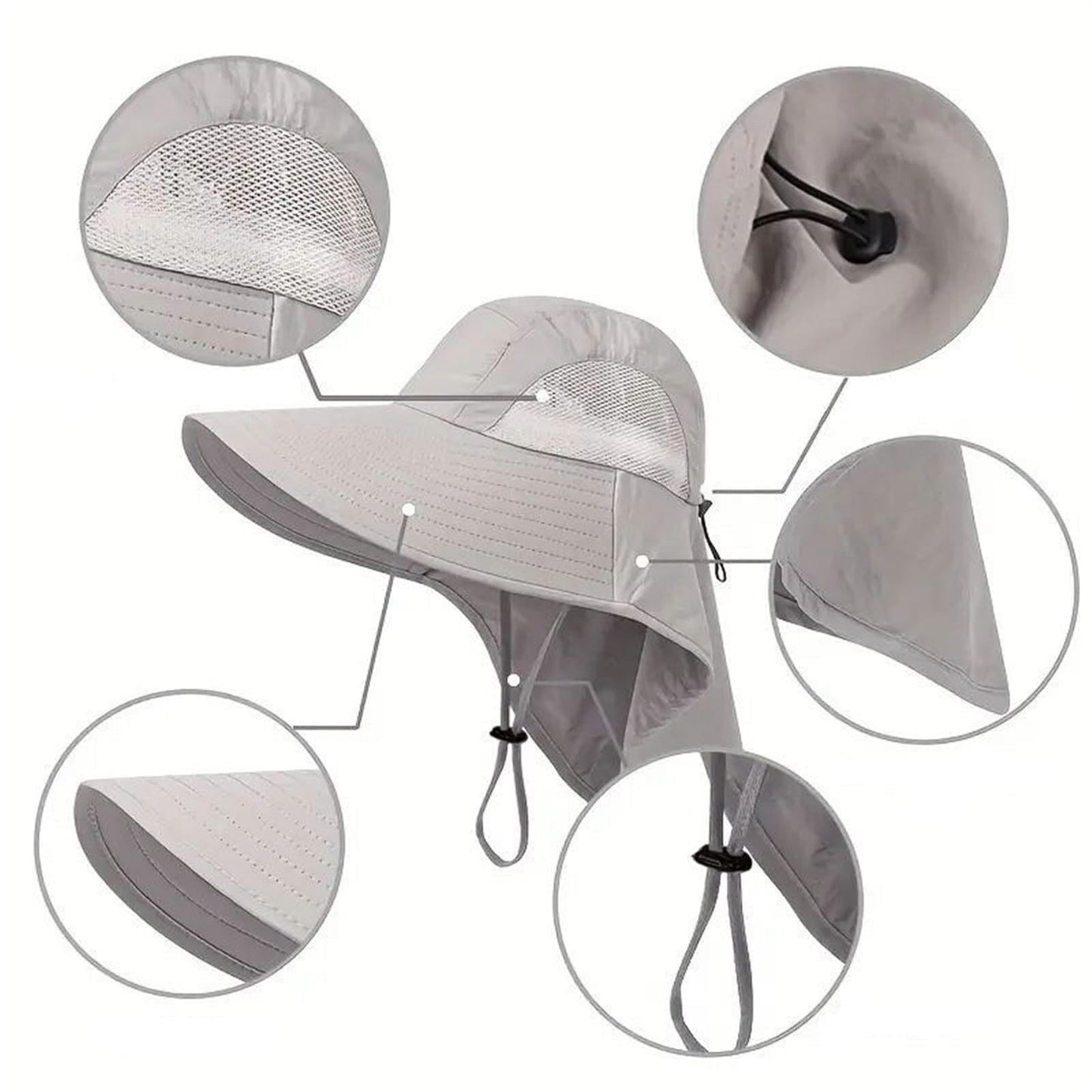 Wide Brim Sun Hat with Neck Flap UV Protection Hiking Fishing Cap Men Women US