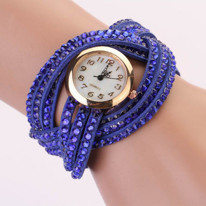 New Fashion Women Crystal Multilayer Leather Bracelet Quartz Analog Wrist Watch