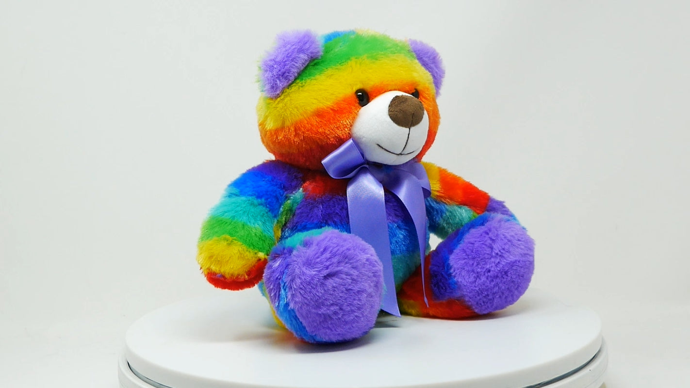 birthday bear, Rainbow Teddy Bear Plush Stuffed Animal - 12” Soft & Cuddly Gift for Kids, Birthday & Holiday Present, Machine Washable, Cute 