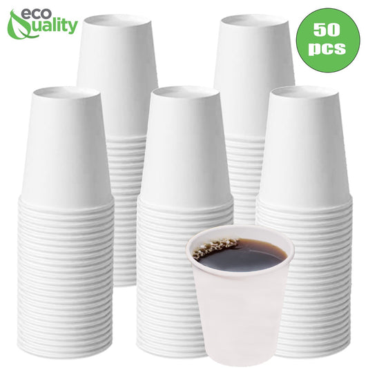 8Oz Paper White Coffee Cups for Hot & Cold Drinks Disposable Hot Beverage 50Pcs