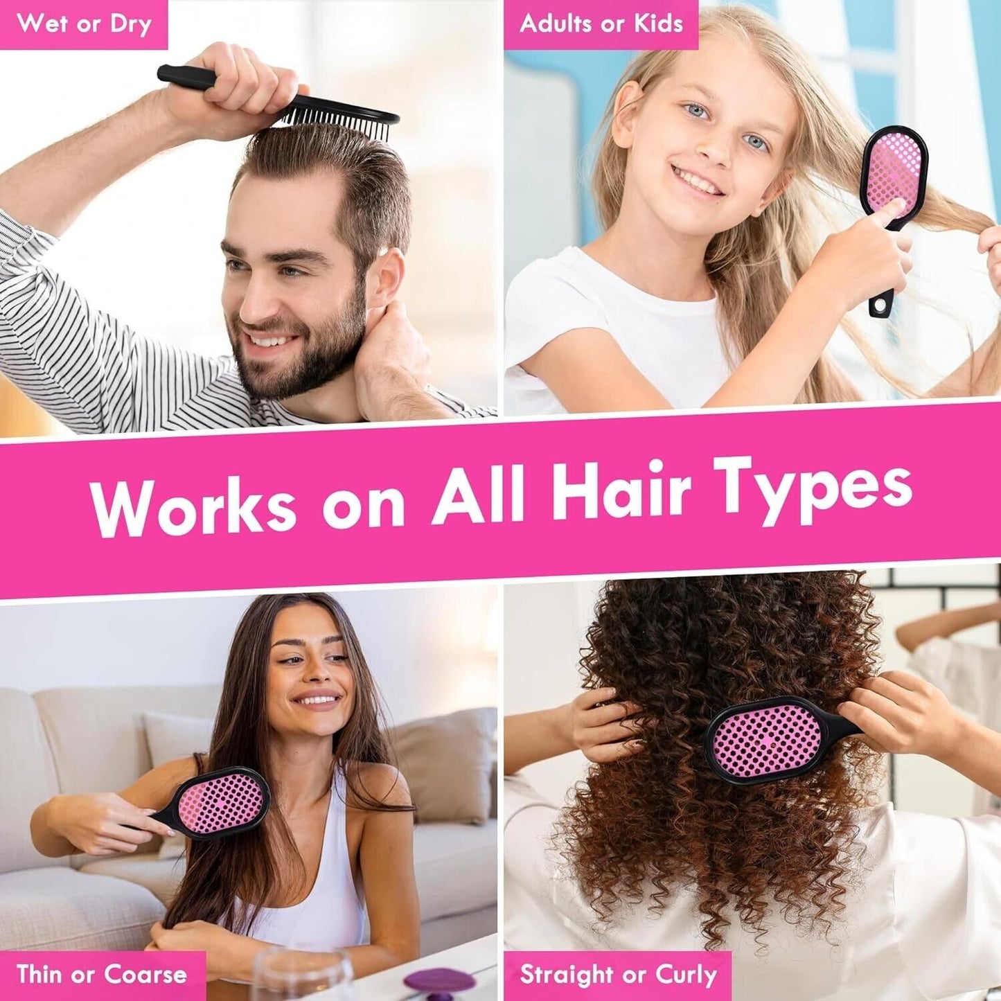 Soft Bristle Detangling Hair Brush Pack 2 Pack Detangler Cherry Blossom+Black