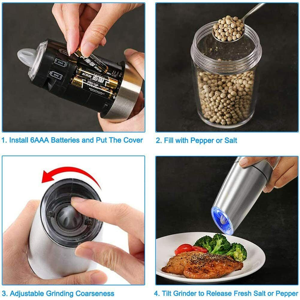 Salt and Pepper Grinder Electric Pepper Mill Stainless Steel Gravity Induction