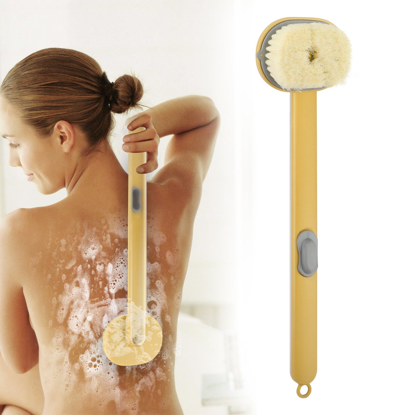 Long Handle Bath Shower Brush for Back Scrubbing | Soft Bristles Exfoliator with Body Wash Reservoir | Relaxing Muscle & Skin Cleaning Personal Tool