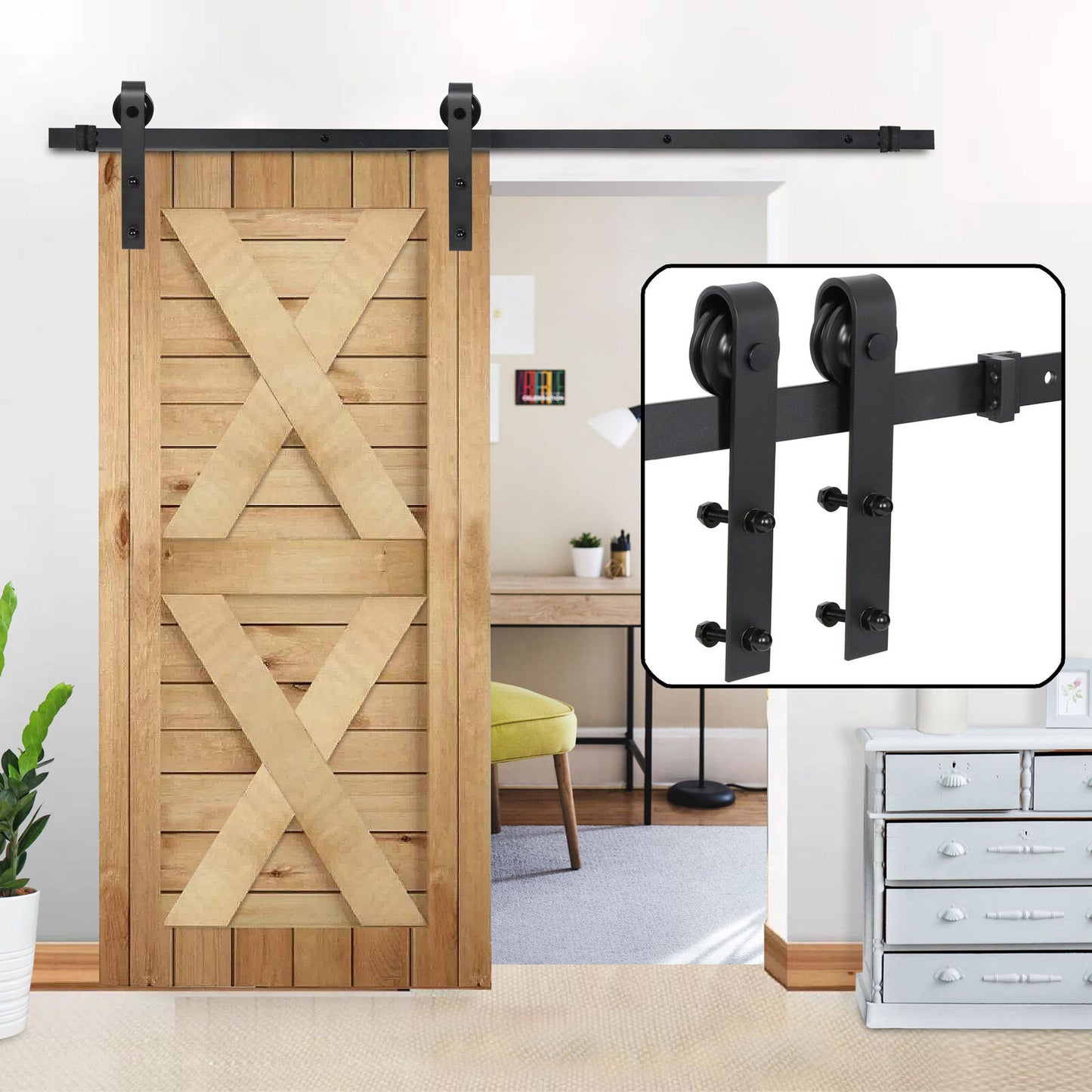 6.6FT Sliding Barn Door Hardware Kit Modern Closet Rail System, Silent Rollers, Easy Install, Space-Saving Design, Rustproof for Indoor & Outdoor Use