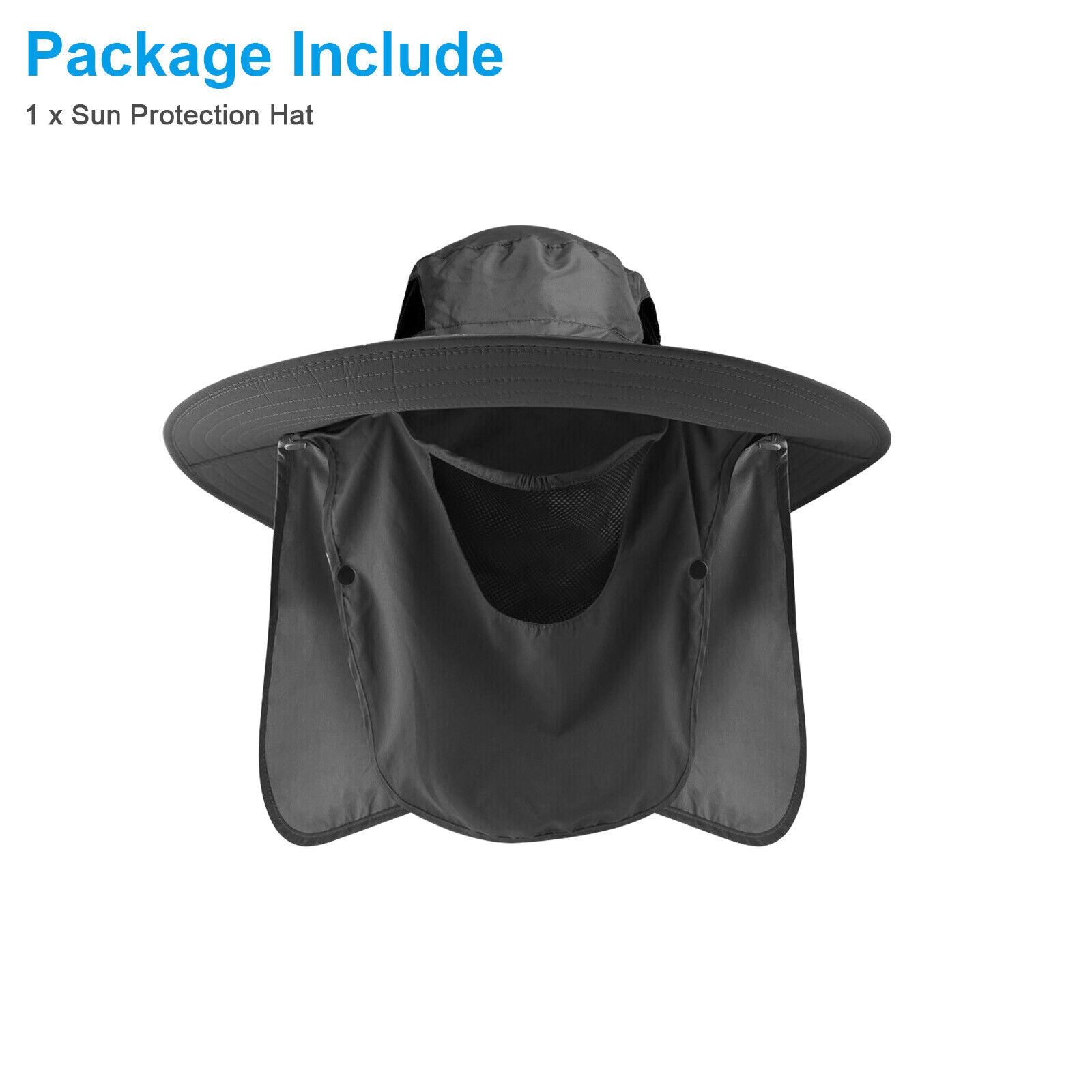 Wide Brim Sun Hat UV Protection Bucket Cap with Neck Flap for Hiking Camping Men