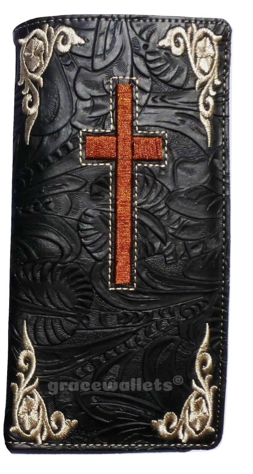 Cross Mens Wallet Western Bifold Check Book Style W058 Black