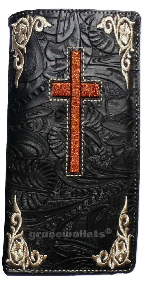 Cross Mens Wallet Western Bifold Check Book Style W058 Black