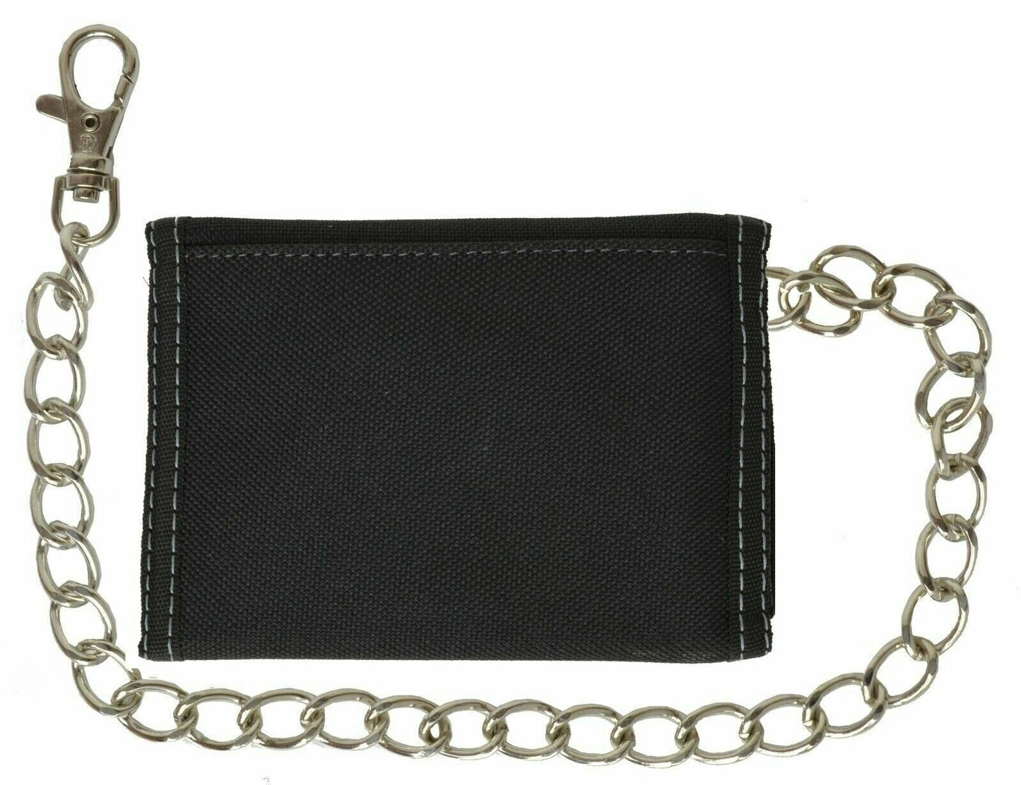 Men'S Tri-Fold Black Chain Wallet Motorcycle Rider Trucker Biker Wallet New