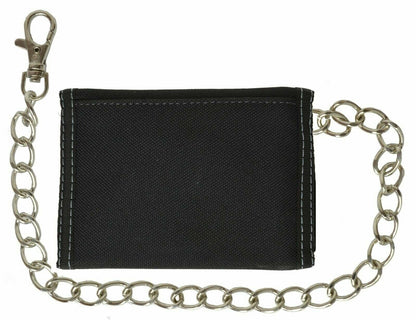 Men'S Tri-Fold Black Chain Wallet Motorcycle Rider Trucker Biker Wallet New