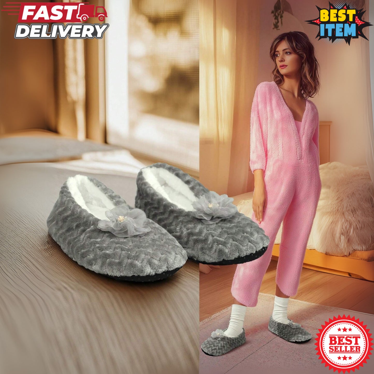 Women’s Plush Indoor Slippers – Soft, Cozy & Warm with Non-Slip Sole, Cute Designs, Machine Washable, Perfect Winter Gift for Couples