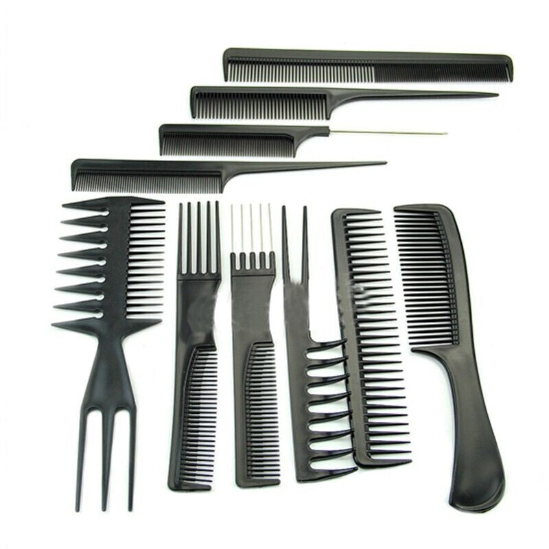 rat tail comb, Pro Salon Hair Styling Comb Set – 10pcs Black Plastic Hairdressing Brushes for Barbers & Stylists, Professional Hair Tools for Cutting