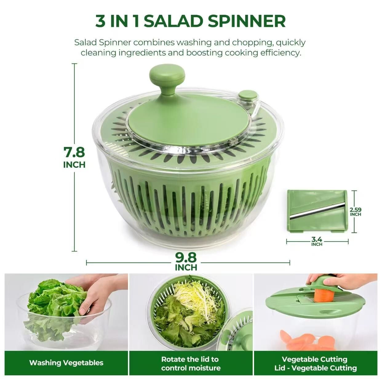 SUSTEAS 5 in 1 Large Salad Spinner Dehydrator with Vegetable Chopper, Drainer Ut