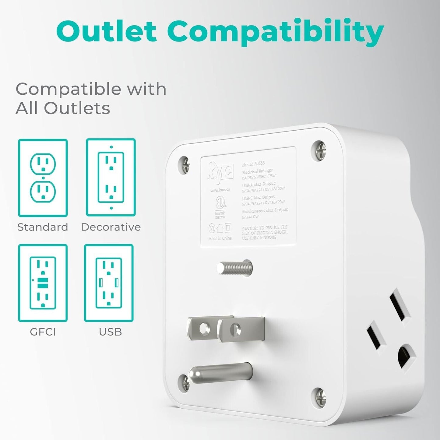 USB Wall Charger Surge Protector - 5 Outlet Extender with 4 USB Charging Ports