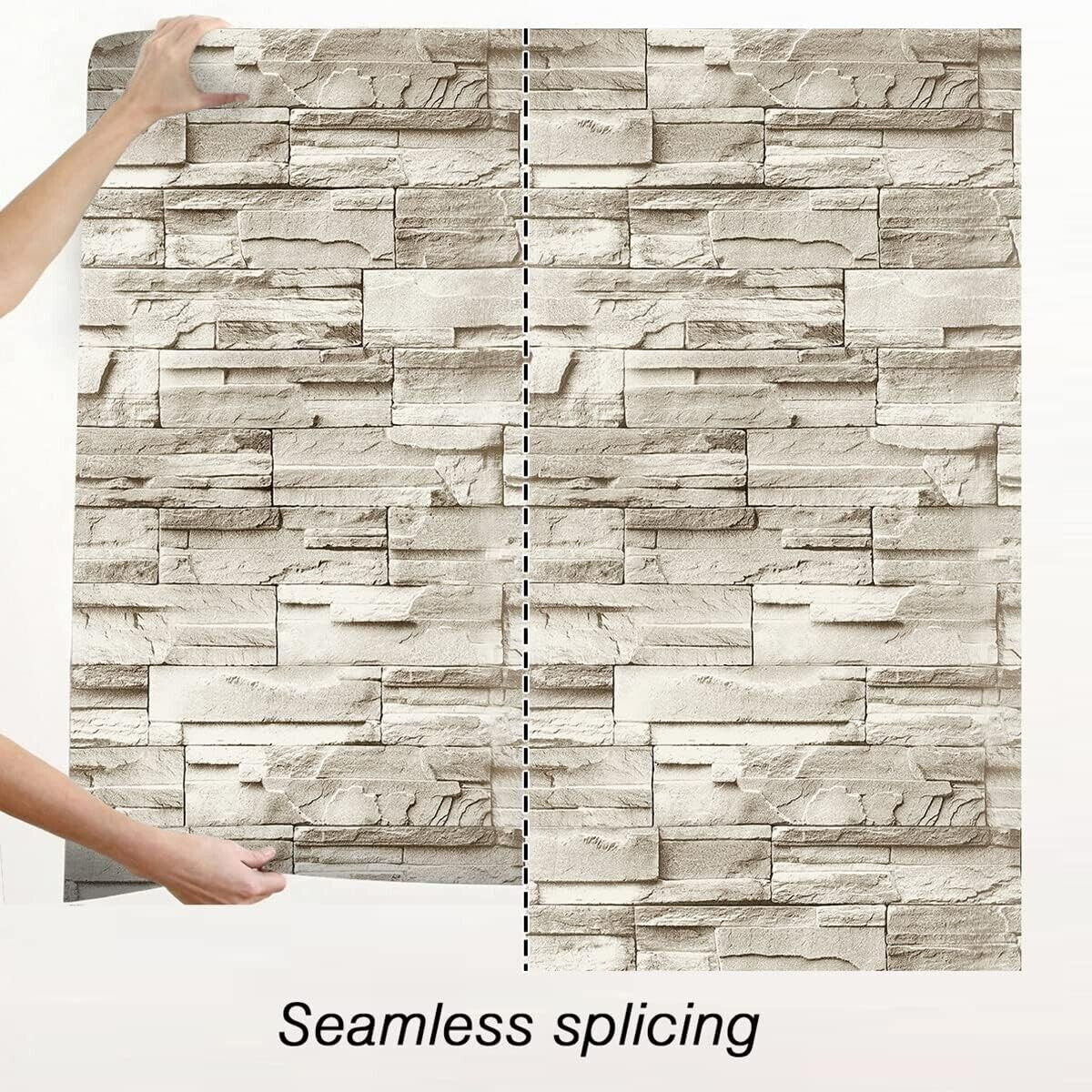 Stone Peel and Stick Wallpaper Realistic Brick Self-Adhesive Removable Waterproof Vinyl for Walls, Kitchen, Bathroom & Home DIY Decor