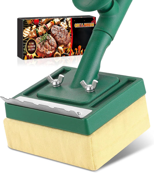 Bristle Free Grill Brush with Scraper 22 Inch Long Handle and Replaceable Head