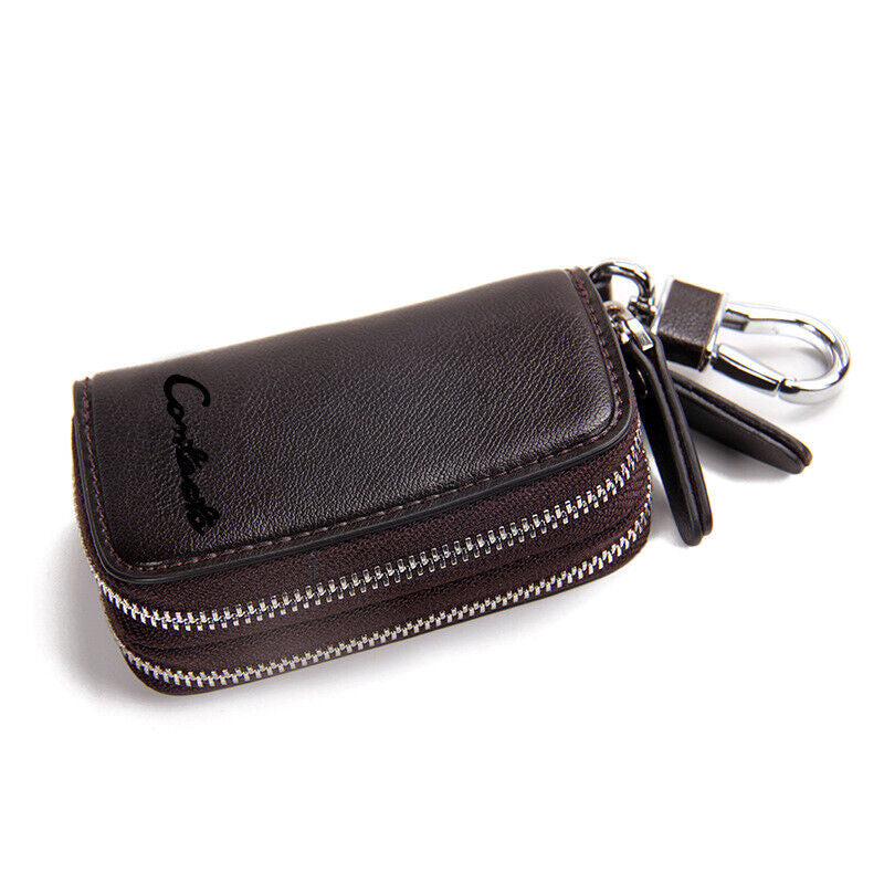 Keyholder Retro Casual Cowhide Leather Double Zipper Car Key Case Holder Wallet Key Bag