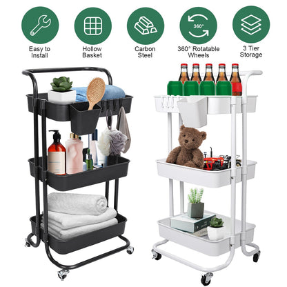 3 Tier Rolling Kitchen Trolley Cart Metal+Pp Storage Shelves Rack Utility Cart