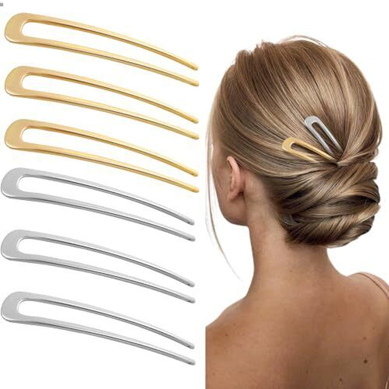 French Hair Pins, 6PCS Metal U-Shaped French Hair Pins, Durable Alloy Banana Clips for Easy Updos, Stylish Hair Sticks for Any Occasion