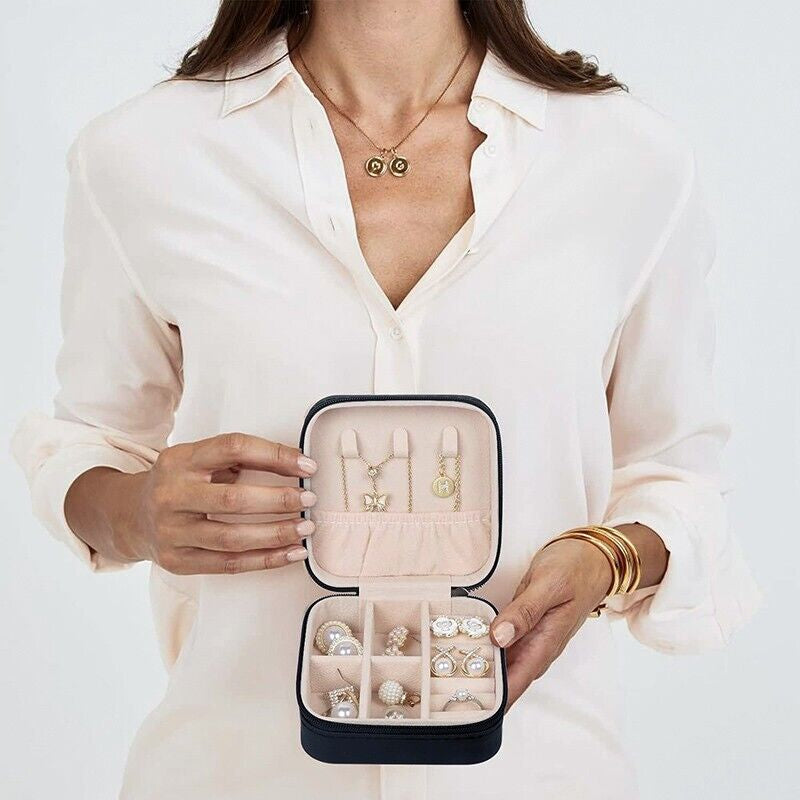 Black Jewelry Travel Case Box – Ring, Earring & Necklace Organizer for Women – Faux Leather, Compact & Stylish for Gift Giving, Storage & Display