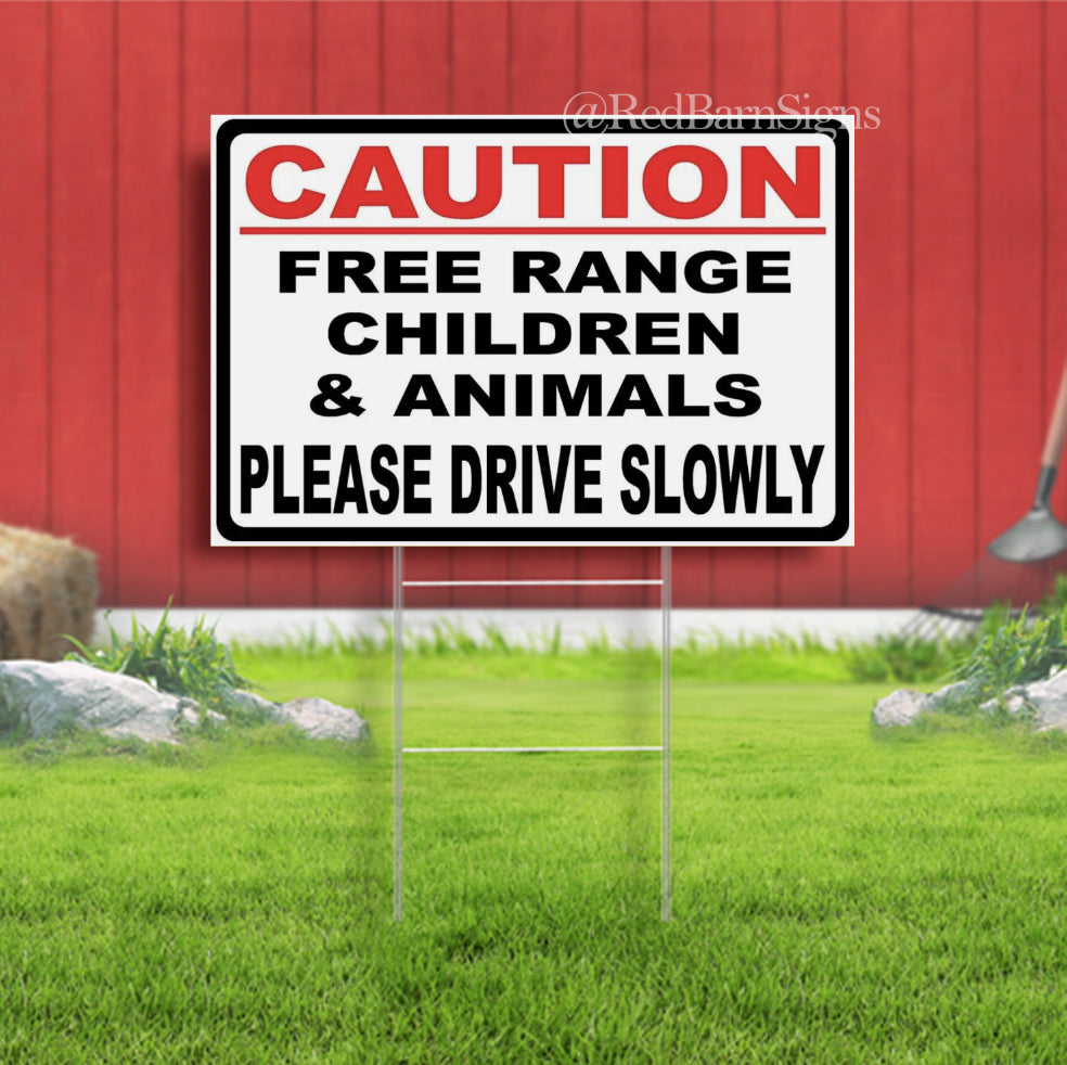 stop slow sign Warning Sign Beware Caution Free Range Children & Animal SLOW down Decor Yard Custom Yard Signs - Weatherproof, Lightweight Plastic