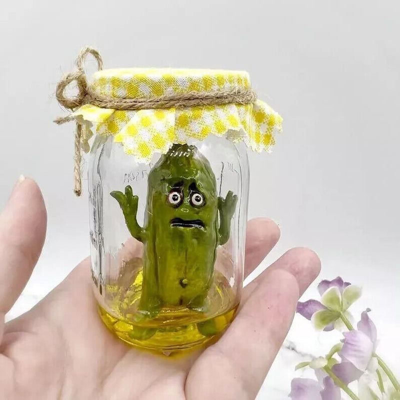 Handmade Emotional Support Grumpy Pickle in a Jar Sculpture, Handmade Cute Emotional Support