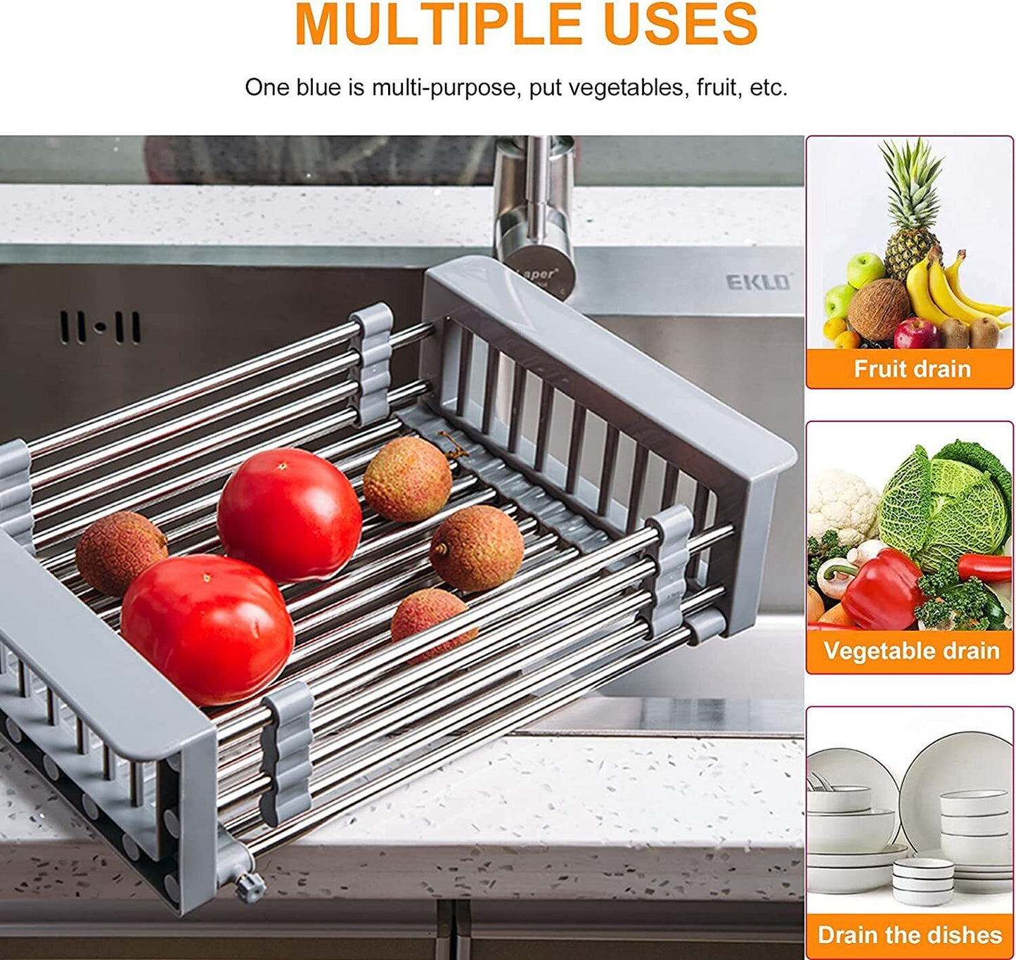 Dish Drying Rack Adjustable Organizer – Stainless Steel, Detachable & Space-Saving, Over Sink Drainer for Plates & Bowls, Fast Drain & Easy Clean Kitchen Holder