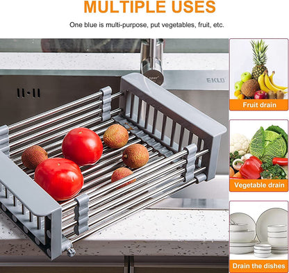 Dish Drying Rack Adjustable Organizer – Stainless Steel, Detachable & Space-Saving, Over Sink Drainer for Plates & Bowls, Fast Drain & Easy Clean Kitchen Holder